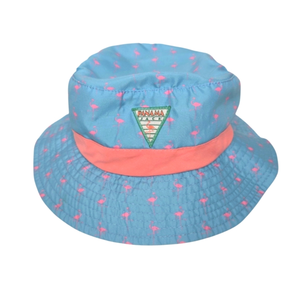 Panama Jack Child's UPF 50 Sun Protection Bucket Hat 4-6X Blue With Flamingos